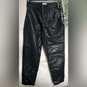 ONLY  Black Faux Leather Pants with Button Accents